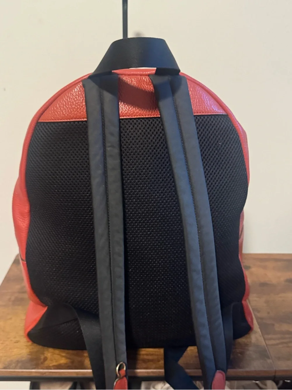 Coach Pebble Red/Wine Large Backpack with Color Stripe Accent Clean Conditions